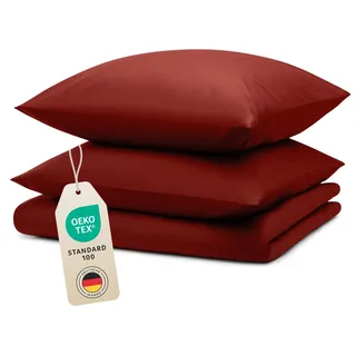 Blumtal Bettwäsche 155x220cm + 2X 80x80cm Kopfkissenbezug - Oeko-TEX zert. Mikrofaser Bettwäsche Set - Mikrofaser Bettbezug - Deckenbezug + Kissenbezug 3-teilig - Sommerbettwäsche Aurora Rot