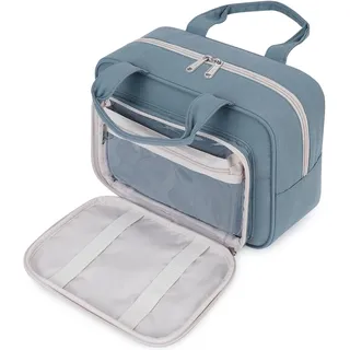 Kulturtasche Damen Gross kulturbeutel Kosmetiktasche Damen Groß Waschtasche Make up Tasche für Herren & Volle Größe (Graublau)