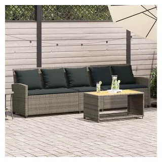 vidaXL Gartensofa 5-Sitzer mit Kissen Grau Poly Rattan