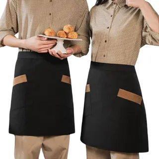 ARKCHIU Vorbinder Kellnerschürze Schwarz Schürze Damen Herren Halbschürze Mit Taschen Für Kochen Restaurant Garten BackenBlack,2 Pack