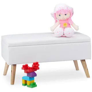 Relaxdays Sitzbank Weiß mit Stauraum Kunstleder 80 cm , Holzwerkstoff, Kunststoff, Holz , 80x40x39.5 cm , Wohnzimmer, Sessel, Hocker & Hockerbänke, Sitzhocker