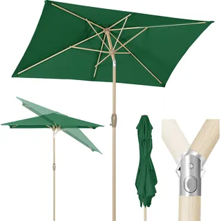 Sekey Sonnenschirm Rechteckig 210 x 140 cm – Balkonschirm, Marktschirm, Terrassenschirm mit Kurbel, Holzoptik, UV50+ Sonnenschutz, Grün - Grün