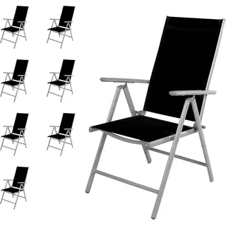 8 Stück Garten Klappstuhl Aluminium - Textilen Silbergrau/Schwarz - Grau, Schwarz