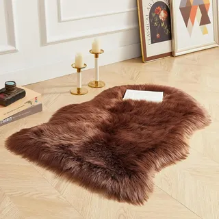 JXLOULAN Faux Lammfell Schaffell Teppich Dunkelbraun 40x60 cm, Flauschiger Fell Teppich Wohnzimmer Deko Longhair Weicher für Stühle Sofa Schlafzimmer Kinderzimmer