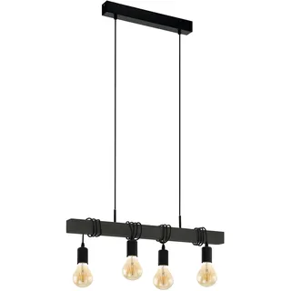 EGLO LED Hängelampe Townshend, 4-flammige Vintage Pendelleuchte über Esstisch, Deckenlampe hängend Industrial, Esszimmerlampe aus schwarzem Holz und Stahl, FSC, E27 Fassng