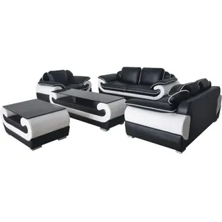 Sofa Couch Garnitur Sitz Polster Komplett Set 3+2+1 Sofas Designer Couchen + USB - Schwarz, Weiß