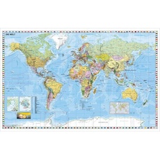 Weltkarte deutschsprachig. Wandkarte mit Flaggenrand