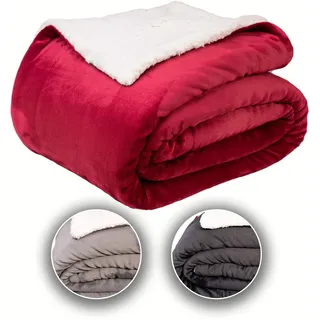 Komfortec Kuscheldecke 150x200 cm, Oeko-TEX Zertifizierte Flauschig Fleecedecke, warm Sherpa Sofaüberwurf, Dick Sofadecke, Burgund