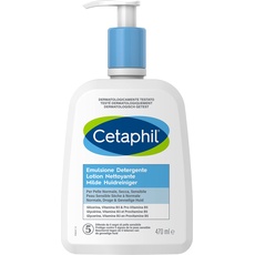 Cetaphil, Fluid-Reiniger-Emulsion, feuchtigkeitsspendende Gesichtscreme und Körper für empfindliche Haut, trockene und verträgliche Haut, parfümfrei, Format 470 ml