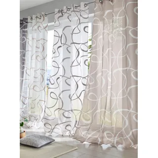Gardine HEINE HOME Gr. 3, grau (grau, weiß), B:140cm H:225cm, Polyester, Gardinen, Gardine