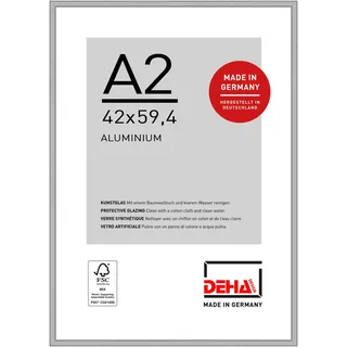 DEHA Design Bilderrahmen, 42 x 59,4 cm (A2), Aluminium, Silber matt, Posterrahmen zum Aufhängen im Hoch- & Querformat, bruchsicheres Kunstglas, Boston