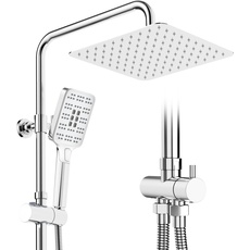 Rainsworth Duschsystem ohne Armatur Chrom - 25 * 25cm Quadratisch Regendusch Dusche Set, Duschgarnitur mit Umsteller, 3 Strahlarten Handbrause