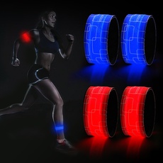 DazSpirit 4 Stück LED Armband, Batterieleistung LED leucht Armbänder Lichtband, Band leuchtarmband Kinder Nacht Sicherheits Licht für Joggen Laufen Hundewandern Running Outdoor Sports (Rot & Blau)