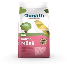 Donath Bio Balkon Müsli -schalenfrei für einen sauberen Balkon - die feine Bio Mischung mit energiereichen Erdnüssen - Ganzjahres Wildvogelfutter - aus unserer Manufaktur in Süddeutschland - 2Kg