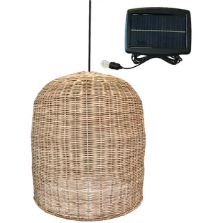 Lumisky Giacomo Solar Pendelleuchte aus natürlichem Rattan, mit Hybridkabel, Netz- und Solarkabel, 5 m Länge