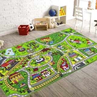 WFKKMEQ Auto Teppich, Spielteppich Kinder Autoteppich Verkehrsstraßenteppich Spielmatte Automatte mit Stadtplan Auto Kinderteppich für Spielzimmer und Kinderzimmer (50 x 80 cm)