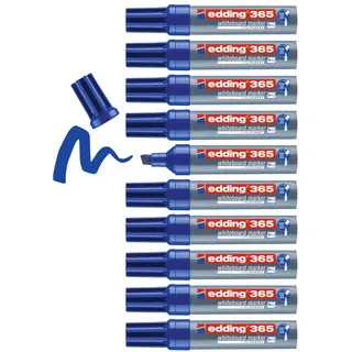 edding 365 Whiteboardmarker - Blau - 10 Whiteboard Stifte - Keilspitze 2-7 mm - für Whiteboard, Glas, Schreibtafel, Flipchart - Trocken Und Rückstandsfrei Abwischbar, Trocknet Nicht Aus