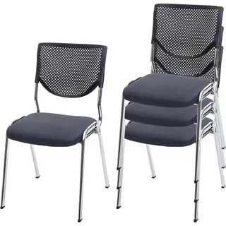 MCW 4er-Set Besucherstuhl T401 Stapelbar Stoff/Textil Sitz Dunkelgrau Füße Chrom