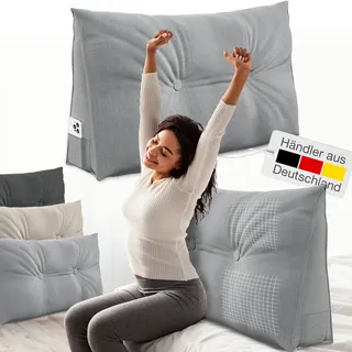 Eloneo Rückenkissen – Keilkissen fürs Bett & Sofa, abnehmbarer Bezug, praktisches Seitenfach Handy Kissen 1 St