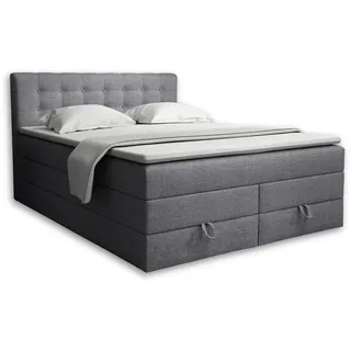 Deine Möbel 24 Boxspringbett Verno 200/200 in Stoff Hellgrau , Holz, Holzwerkstoff, Textil , H3 + H4 , 200x200 cm , Schlafzimmer, Betten, Boxspringbetten