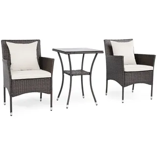 FANTASK 3-Teilige Rattan Gartenmöbel, Balkonmöbel Set mit 2 Sessel, Glastisch & Kissen, Terrassenmöbel für 2 Personen, Lounge Möbel für Garten, Veranda, Poolbereich (Mix Braun+Weiß)