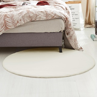 Teppich Wölkchen Fell Rund, Fellteppich Rund, Kunstfell Teppich Waschbar, Hasenfell, Kaninchenfell - Flauschiger Teppich Wohnzimmer, Bettvorleger Schlafzimmer - Beige - Rund 160cm