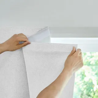 Jilron Türvorhang Blickdicht Klebend 100% Lichtundurchlässig Ohne Bohren Indoor Schlafzimmer Wohnzimmer Sonnenschutz Fenster Innen Wärmeschutz (Grau-Weiß-H101 x B64 cm) 1er-Pack