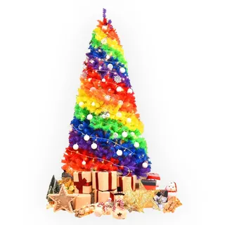 MikaMax Regenbogen-Weihnachtsbaum, Bunter Tannenbaum für Weihnachtsdekoration, Inklusive Ständer, 150 cm