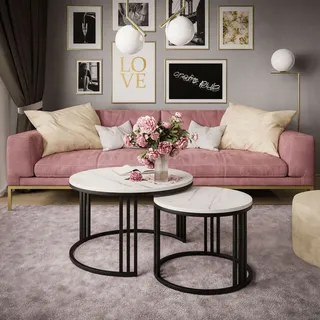 Runder Couchtisch 2in1 LORI LEVANTO, Schwarz / marmor levanto - Schwarz