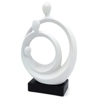 FeinKnick Stilvolle Skulptur “Familienglück” - Moderne Keramik Figur 34 cm groß auf Sockel - Zeitlose Deko Statue als Symbol für Glück & Familie - Keramikfigur für Wohnzimmer & als Geschenk zur Geburt