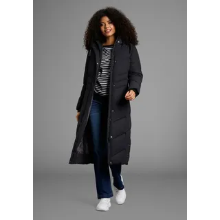 Steppmantel KANGAROOS, Damen, Gr. 36, schwarz, Web, Obermaterial: 100% Polyester. Futter: 100% Polyester. Wattierung: 100% Polyester, unifarben mit Farbeinsatz, bequem kniebedeckend, Windstopperbündchen, Mäntel Steppmantel, Langer Wintermantel mit seitlichen Knöpfen und Kapuze