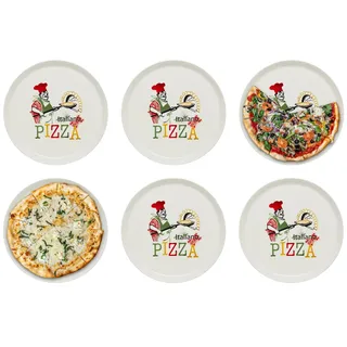 KHG 6er-Set Pizzateller, extra groß mit 30 cm Durchmesser in Chefkoch Print | perfekt für Gastro und Zuhause, hochwertiges Porzellan, spülmaschinengeeignet & perfekt Stapelbar, vielseitig einsetzbar
