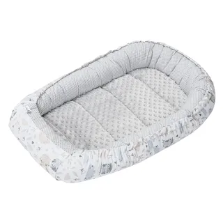 Medi Partners Babynest Nestchen für Neugeborene - 100x60x15 Babynestchen Baby zweiseitg Nest Bett 100% Baumwolle Minky Kuschelnest tragbar (Lichtung mit grauem Minky)
