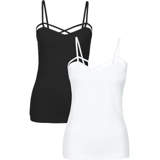 Shirttop BONPRIX, Damen, Gr. 44/46 (L), schwarz, weiß, Jersey, Obermaterial: 95% Baumwolle, 5% Elasthan, schmal, Tops Shirttop, schmale Passform, ärmelloses Design