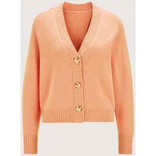 Strickjacke MADELEINE "Strickjacke Kurze Sommerstrick-Jacke, V-Ausschnitt", Damen, Gr. 44/46, orange (pfirsich), Obermaterial: 75% Schurwolle WV. 20% Seide silk. 5% Kaschmir WS., Modern, normal, V-Ausschnitt, Strickjacken Strickjacke