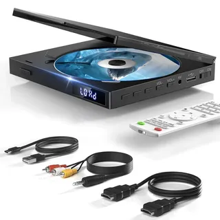 HDMI DVD Player für Fernseher, All Region Free DVD-Player, unterstützt NTSC/PAL-System, Breakpoint-Memory-Wiedergabe Kompakter DVD-Player mit HDMI-AV-Kabel, Fernbedienung (Schwarz)