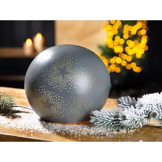 GILDE Tischleuchte Stern Porzellan grau matt Sternmotiv Kugel Ø 18cm Beleuchtung Dekoration Wohnaccessoire Lampen