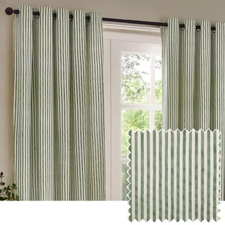 Yard furn Hebden Ösenvorhang Set – Ultraweiche Baumwoll Gefütterte Gestreifte Vorhänge (Wald – 168x137cm)