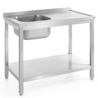 HENDI Profi Edelstahl-Waschtisch mit Ablage, links – 800x600x850 mm, zur Selbstmontage, 800 mm X 875 X 600