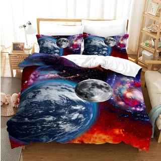CIUNVXD Kinder Weltraum Themen Bettwäsche-Set,3D Weltall Sternenhimmel Universum Kinderbettwäsche,Planet,Nachthimmel,Universum Bettbezug (C, 135x200cm)
