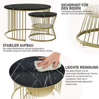 Couchtisch – Rundes, stapelbares Set – Goldener Rahmen und Marmorfurnier – 79 cm – 14,1 kg