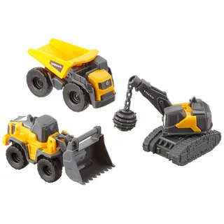 DICKIE Toys Volvo Micro Builders 3er Set, Spielzeugset Baustelle, Bagger, 3er-Set Baufahrzeuge, 2 Verschiedene Ausführungen, zufällige Auswahl, Baufahrzeuge Kinder, Baustellenfahrzeuge, Sandkasten