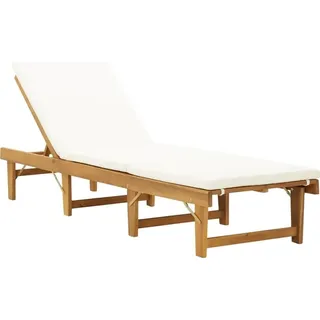 Sonnenliege Klappbar mit Auflage Massivholz Akazie Cremeweiß , Gartenliegen Design 2024 - Creme