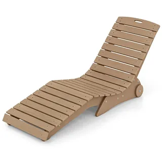 KOMFOTTEU Poolliege, ergonomische Sonnenliege aus HDPE mit Rollen - Braun