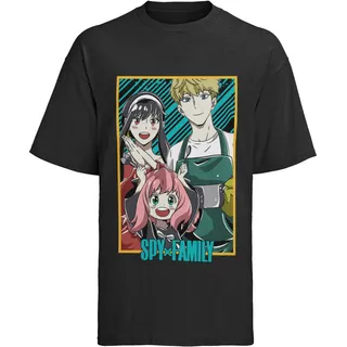 Damen T-Shirt Baumwolle Oversize Spy X Family Anime Manga Geek Cosplay - Schwarz