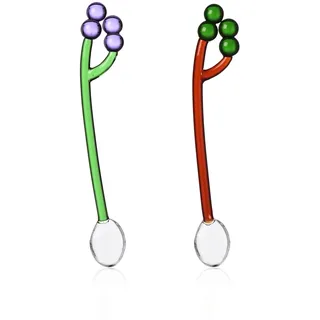 Ichendorf Milano Set mit 2 Teelöffeln Trauben Rosa und Grün, Kollektion Fruits&Flowers, H 12 cm, Borosilikatglas, handgefertigt