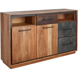 Landscape Sideboard , Braun, Akaziefarben, Dunkelgrau , Metall , Akazie, Recyclingholz , furniert, massiv , Holz , 1 Fächer , 3 Schublade(n) Schubladen , 145x88x40 cm , Beimöbel erhältlich, stehend , Holzmöbel, Kommoden Holz, Sideboards Holz
