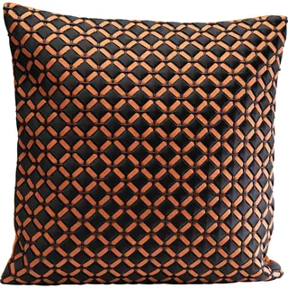 Kare Design Kissen Mina, Orange/Schwarz, Abnehmbarer Bezug mit Reisverschluss, mit Füllung, Dekokissen, Zierkissen, Wohnaccessoire, Bezug in Samtoptik, 45x45 cm (H/B)