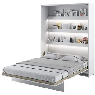 Furniture24 Schrankbett Bed Concept, Wandklappbett mit Lattenrost, V-Bett, Wandbett Bettschrank Schrank mit integriertem Klappbett Funktionsbett BC-12, 160 x 200 cm, Weiß/Weiß Hochglanz, Vertical - Weiß