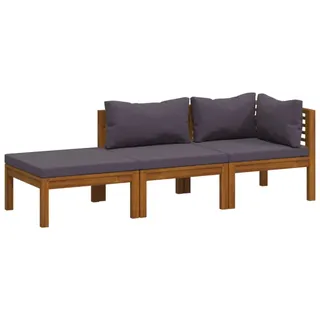 vidaXL Garten-Lounge-Set 3-teilig Mit Auflagen Massivholz Akazie , Dunkelgrau , Holz , Rechteckig , Gartenmöbel, Gartengarnituren, Gartenmöbel-Sets